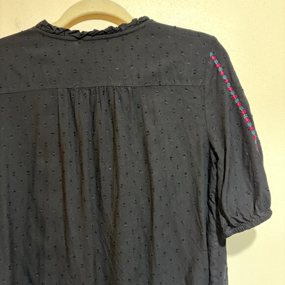 Sundance Dalilah Floral Embroidered Swiss Dot Blouse Black - Picture 10 of 11